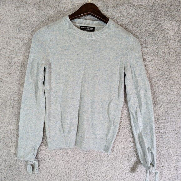 Banana Republic Blue Bow Cuff Sweater XXS Petite Merino Cashmere Coquette - Picture 3 of 9